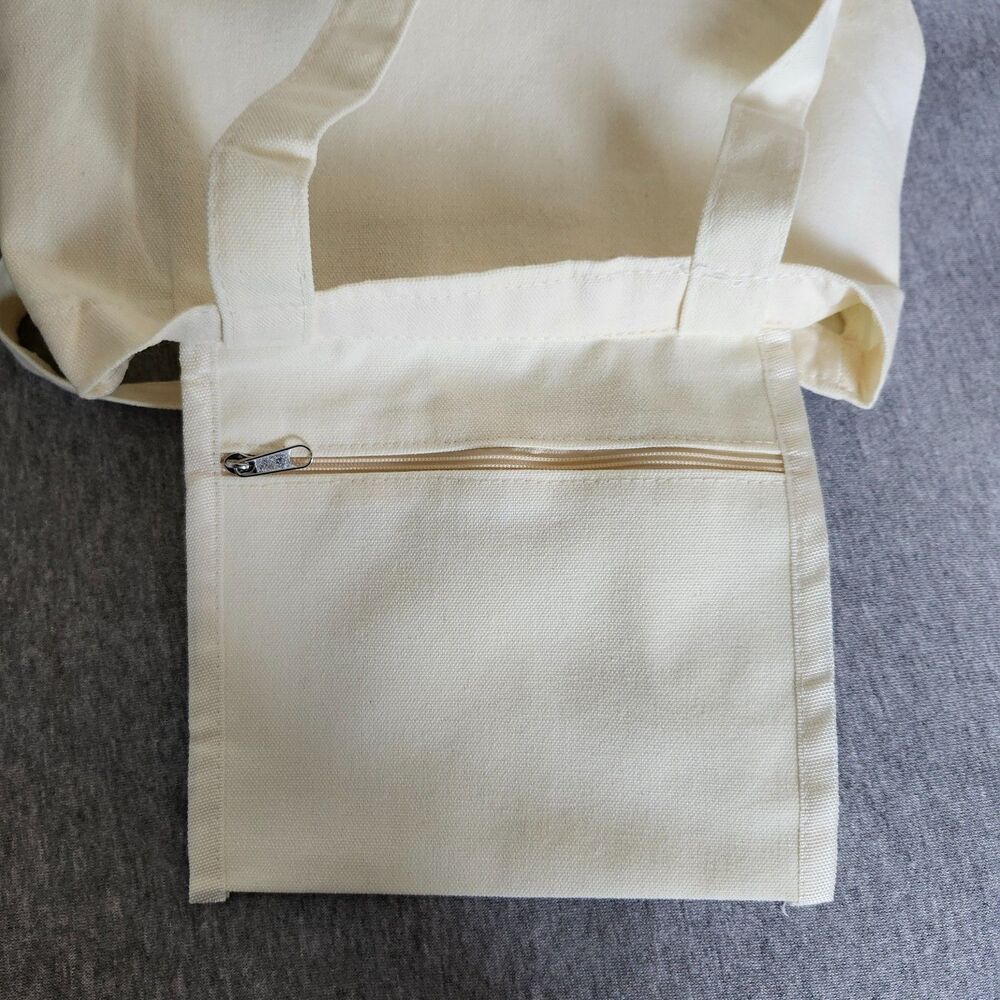 Canvas Tote Bag Book and Coffee Print with Zipper Pocket - Picture 9 of 9